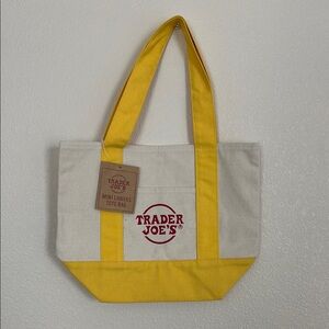 Trader Joe's Yellow and Cream Mini Canvas Tote Bag